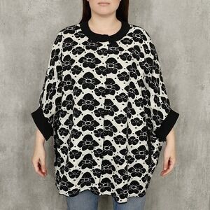 Missportscom Italy Black White Floral Knit Cocoon‎ Cardigan Sweater Bow Back OS